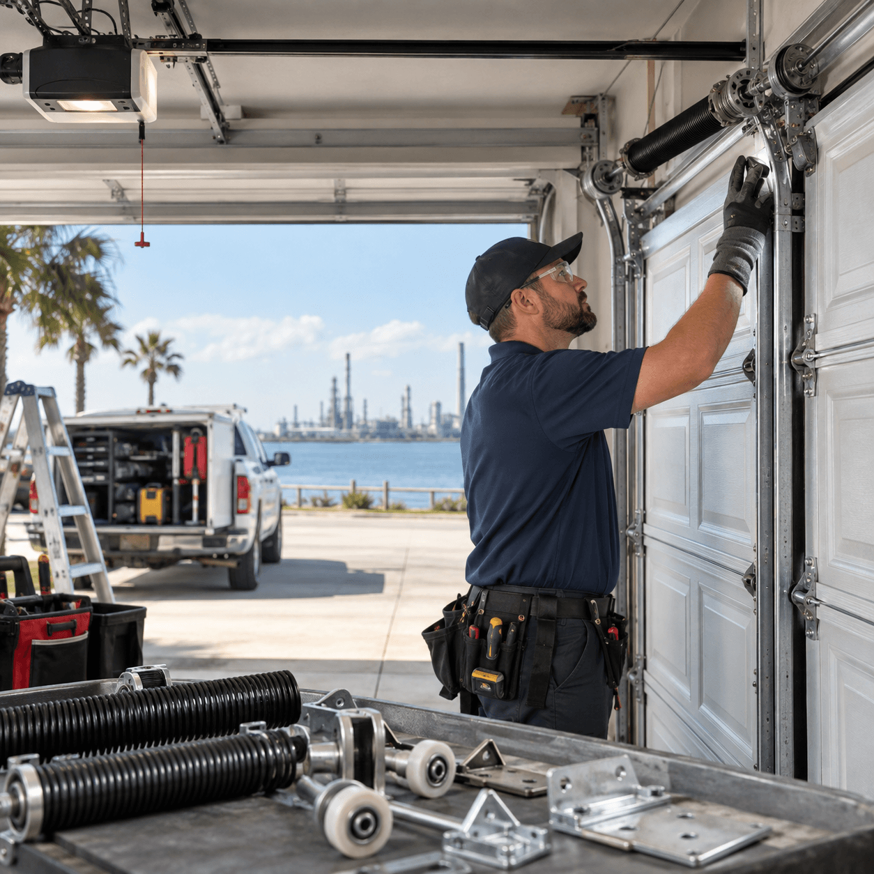 Garage door technician providing local garage door service support Texas City TX
