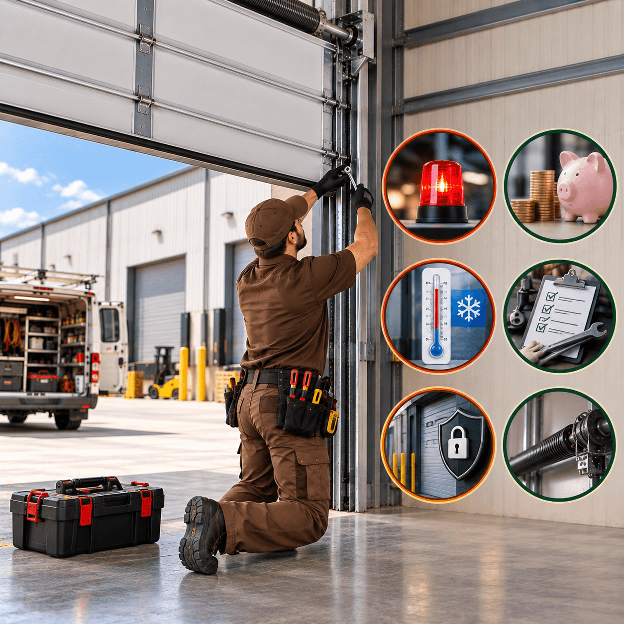 Texas City Garage Door technician inspecting and servicing a commercial overhead door system